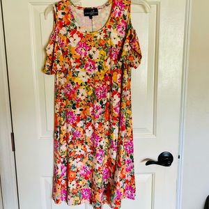 Floral Cotton Stretch Dress, Spring, Cheerful Colors, Off Shoulder Sleeve New